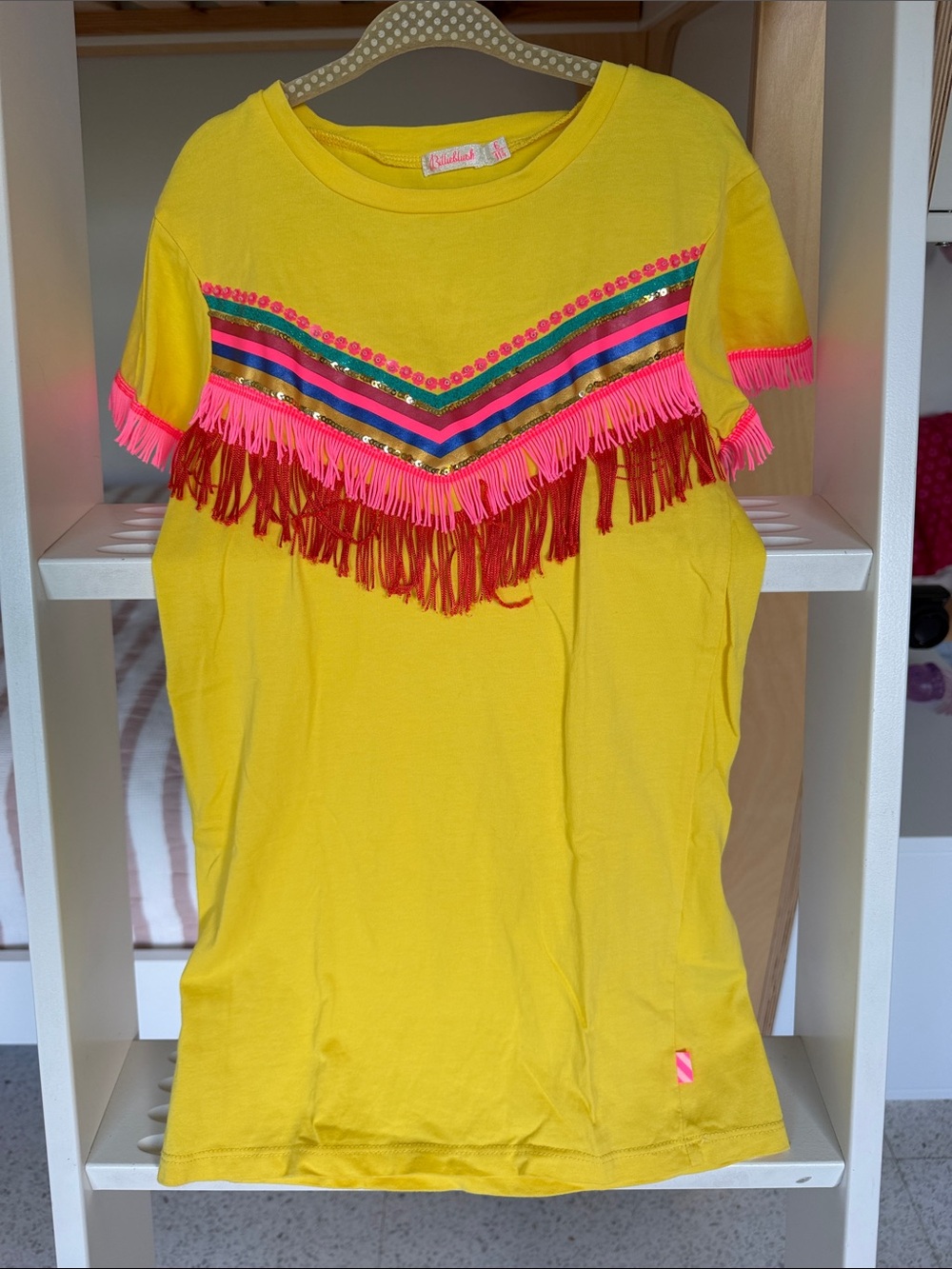 Billieblush Yellow Short-Sleeve Tee with Pink & Red Fringe